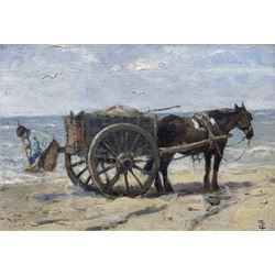 Johan Frederik Cornelis Scherrewitz (Dutch 1868-1951): The Seaweed Cart, oil on panel signed with monogram 14cm x 21cm