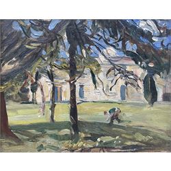 Florence Adelina Hess (Staithes Group 1891-1974): 'Under the Trees', oil on panel unsigned 21cm x 26cm 
Provenance: exh. Phillips & Sons, Marlow, June 1980, label verso