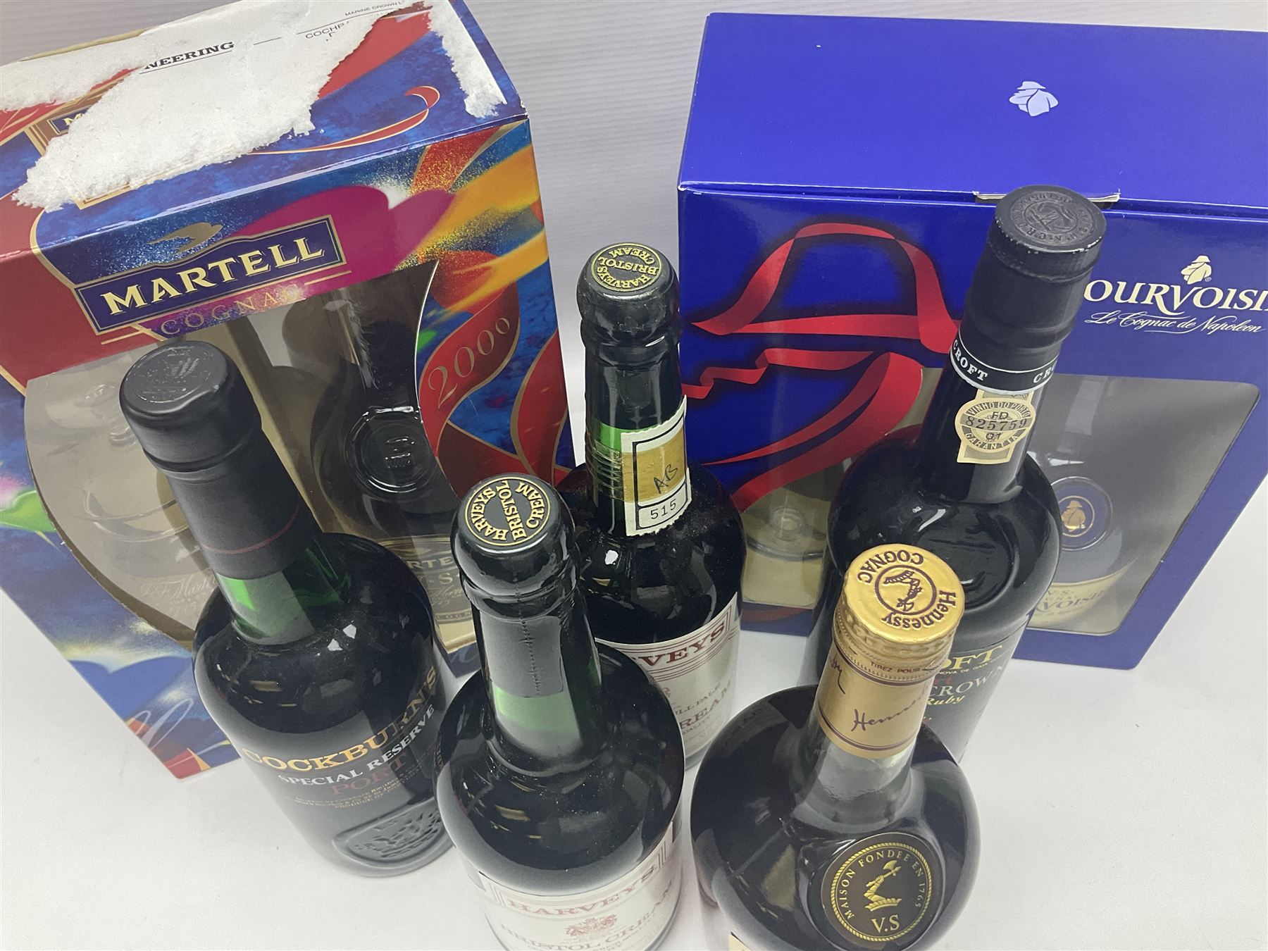 Mixed alcohol, including  Martell cognac in presentation pack, Harveys Bristol cream sherry, Cockburn's special reserve port, etc, various contents and proof (7)