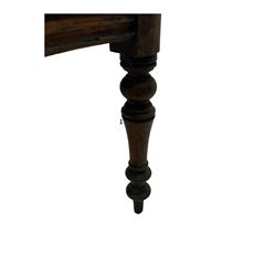 Victorian oak hall chair with scroll carved and pierced back, shaped seat and turned front supports