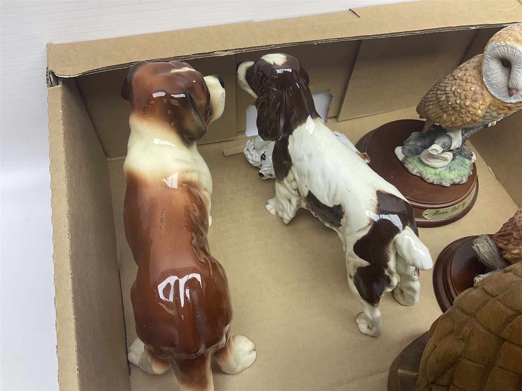 Five Royal Worcester figures including Emma and Felicity, together with similar figures, glass animals, paperweights, Murano glass clown, and a collection of animal figures, etc, in three boxes