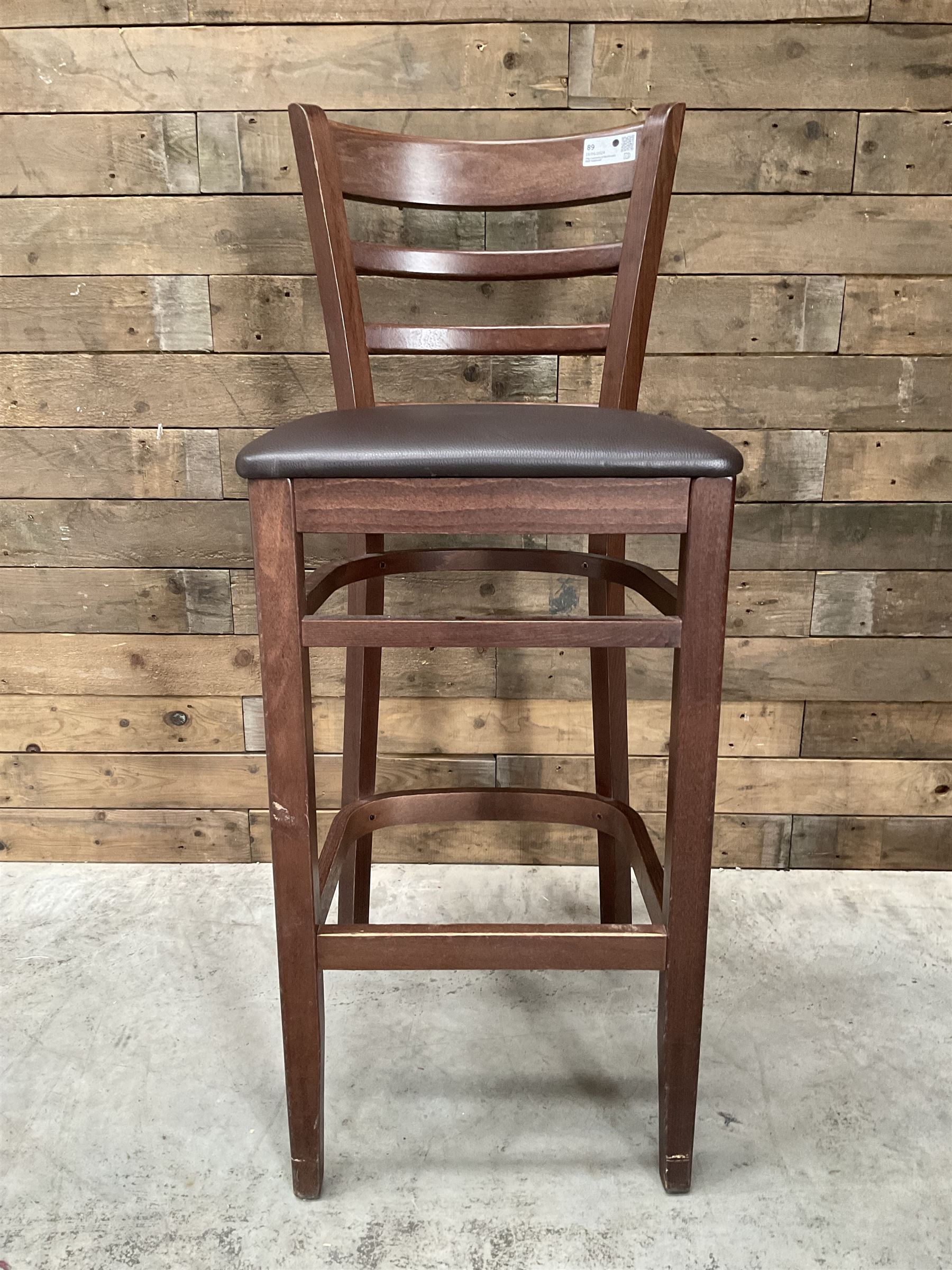 6 x dark walnut low back bar stool, faux leather seat