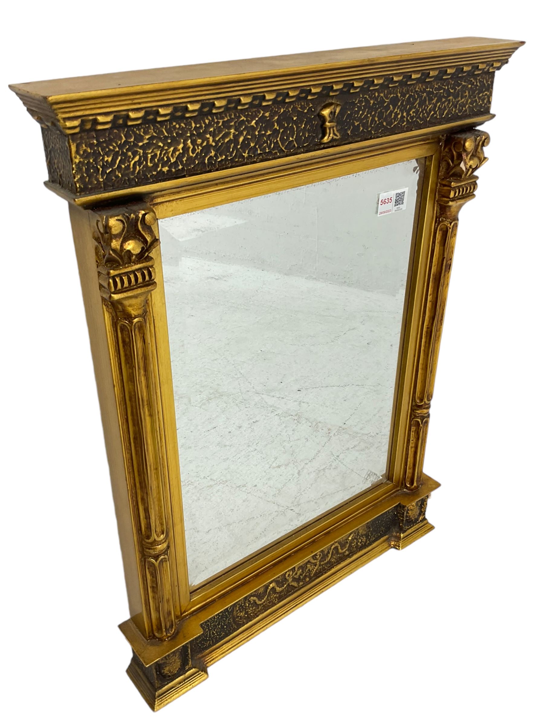 Regency design pier mirror, gilt frame with fluted columns, bevelled glass plate