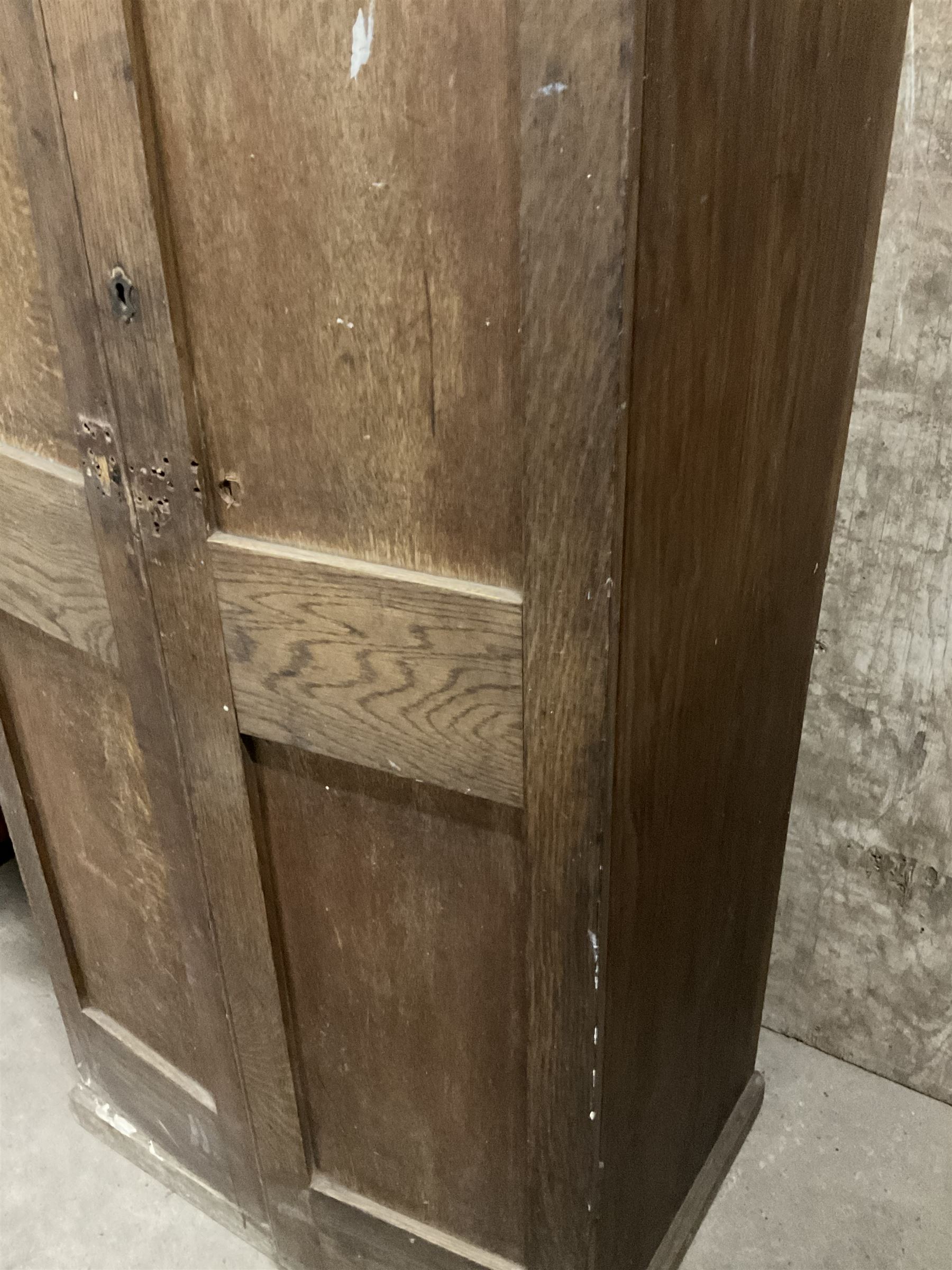 Early 20th century oak cupboard, enclosed by two panelled doors, the interior fitted with shelves and single drawer, on skirted base - THIS LOT IS TO BE COLLECTED BY APPOINTMENT FROM THE OLD BUFFER DEPOT, MELBOURNE PLACE, SOWERBY, THIRSK, YO7 1QY