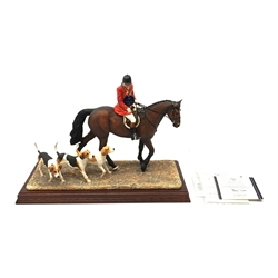 A limited edition Border Fine Arts figure group, Hounds Away, model no B1070 by Anne Wall, 26/950, on wooden base, figure L35cm, with accompanying certificate.