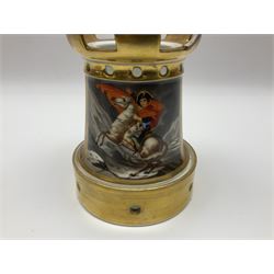 Three 19th century continental teapots and warmers, the first teapot upon a hexagonal warming base, painted with figures in period dress, the second pained with Neapolitan and the third decorated with landscapes, largest H28cm 