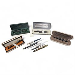 Collection of eleven fountain and ballpoint pens, to include Sheaffer, Elysee and Cross, w...