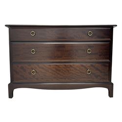 Stag Minstrel - mahogany chest of drawers, rectangular top over three drawers with brass ring pulls, on bracket feet