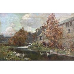 English School (19th century): Ducks by the Mill, oil on canvas, indistinctly signed and t...