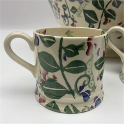 Emma Bridgewater ceramics in Sweet Pea pattern, comprising three cups and a large bowl,  bowl D31cm