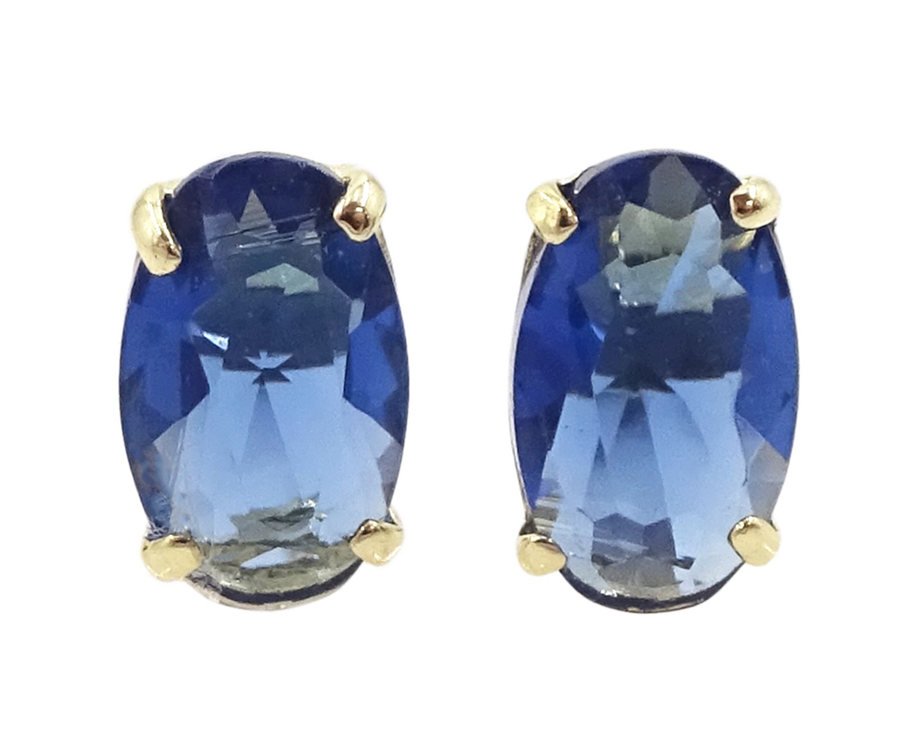 Pair of 9ct gold iolite stud earrings, stamped