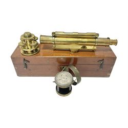 Late 19th century/early 20th century brass dumpy level, inscribed Carter Optician Exeter, in fitted mahogany case, together with a Lowne Instruments Air Meter, no L 3854