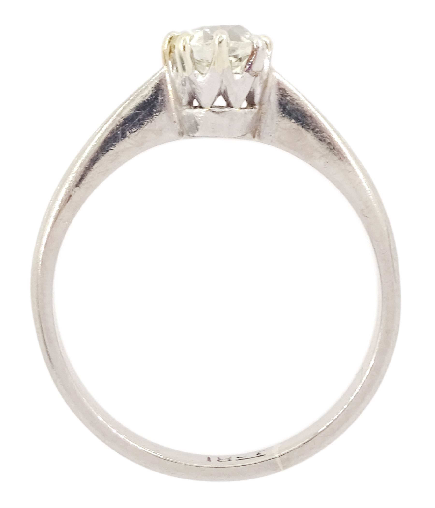 18ct white gold single stone old cut diamond ring, stamped, diamond approx 0.45 carat