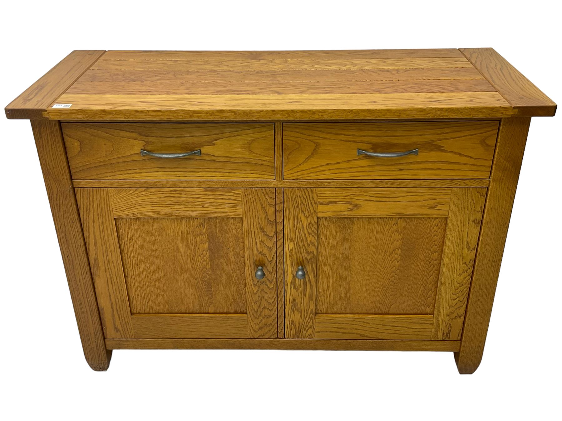 Oak side cabinet, fitted with two drawers and two panelled doors