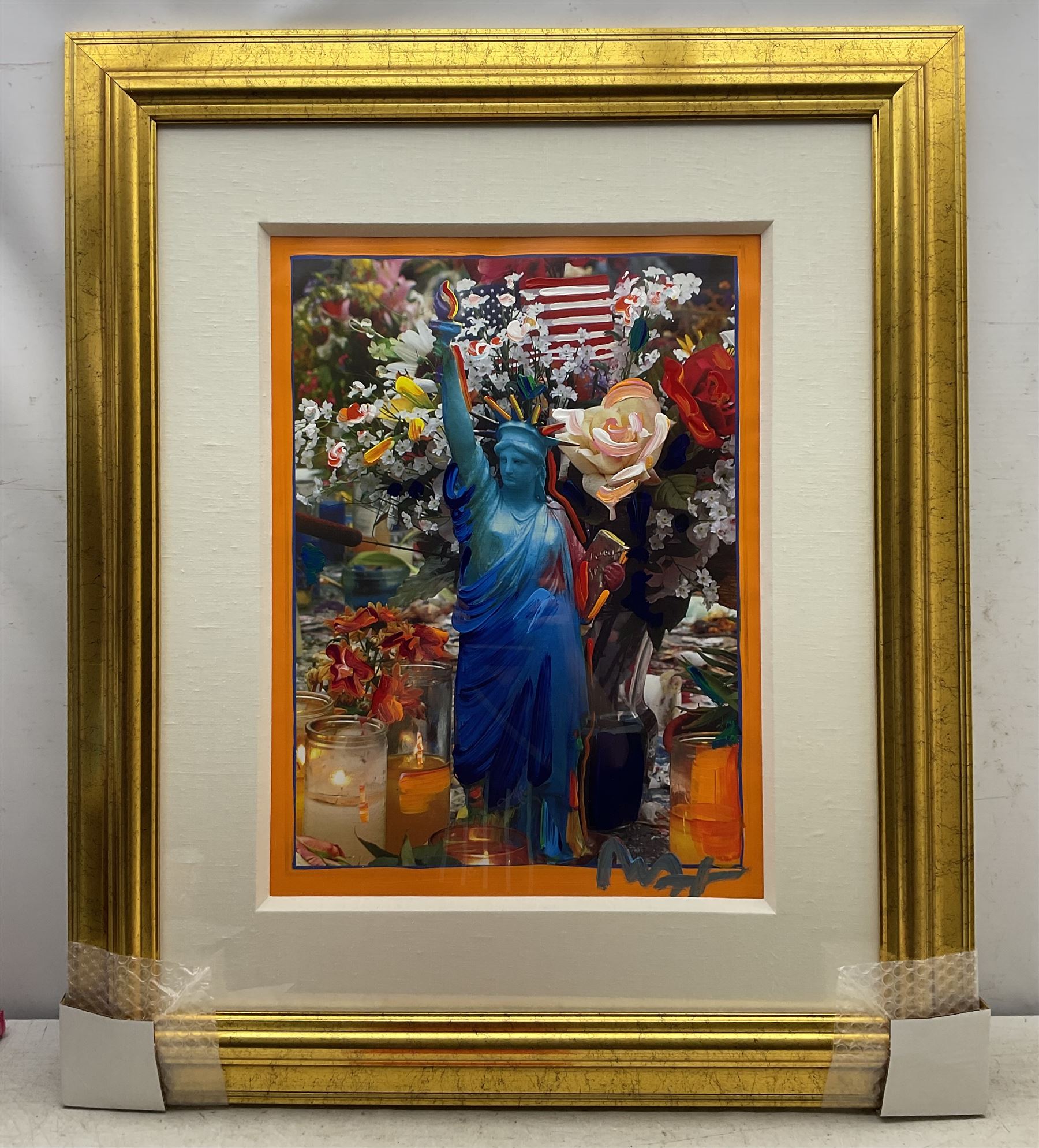 Peter Max (American 1937-): 'United we Stand', 'Liberty and Justice for All', 'God Bless America - With Five Liberties', 'God Bless America II', 'Peace on Earth', and 'Land of the Free, Home of the Brave', set of six mixed media with acrylic and colour lithography 59cm x 44cm (6)