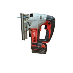 Milwaukee HD 18 JS cordless jigsaw with battery , no charger - THIS LOT IS TO BE COLLECTED BY APPOINTMENT FROM DUGGLEBY STORAGE, GREAT HILL, EASTFIELD, SCARBOROUGH, YO11 3TX