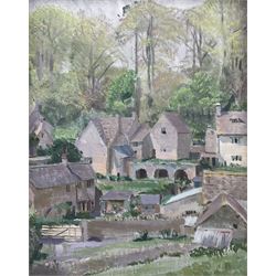 English School (Late 20th Century): View Across a Village, oil on canvas unsigned 44cm x 34cm 