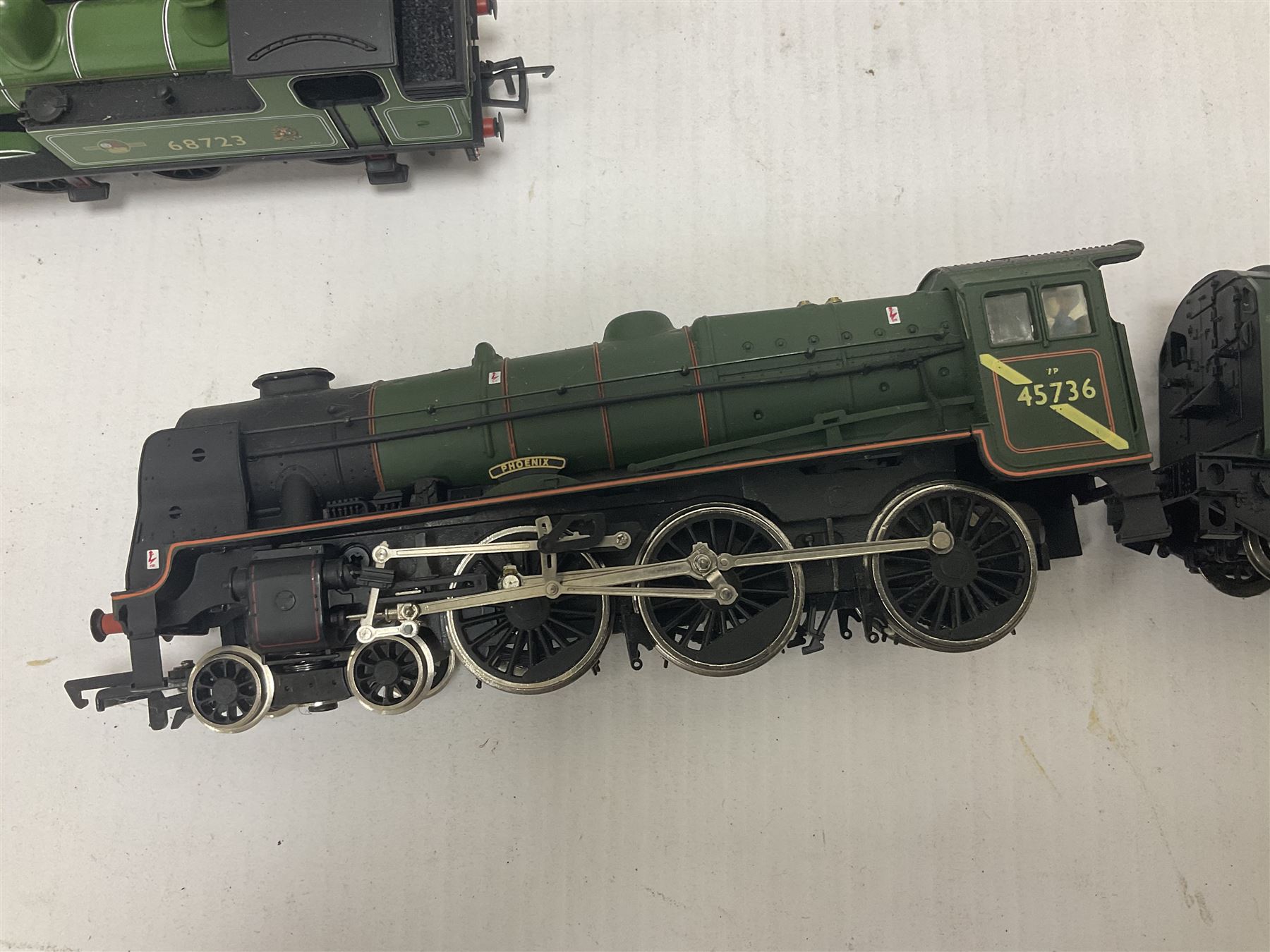 Bachmann ‘00’ gauge - six model steam locomotives comprising J72 Class 0-6-0 no.68723 in BR green; Class 3F 0-6-0 no.47310 in BR black; Gresley V2 Class 2-6-2 locomotive and tender no.3650 in LNER black; Class B1 4-6-0 locomotive and tender no.1059 in LNER black; Jubilee 6P Class 4-6-0 ‘Phoenix’ locomotive and tender no.45736 in BR green; Standard Class 5 4-6-0 locomotive and tender no.73014 in BR green; without boxes (6) 