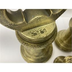 Set of seventeen Victorian brass bell weights