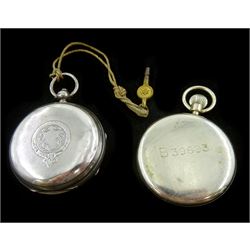 9ct gold manual wind wristwatch, Chester 1943, the back case with engraved initials, Victorian silver lever pocket watch, case by Charles Cooke, Chester 1890 and a Military issue pocket watch,  screw back case with issue markings ^ B39693