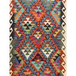 Anatolian Turkish kilim runner, multi-coloured geometric design 