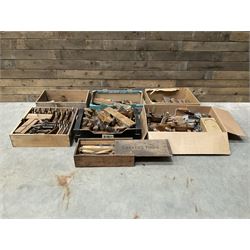 Large collection of old woodworking tools to include planes, chisels, saws and other hand tools