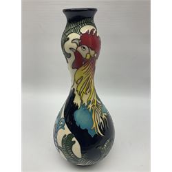 Moorcroft Cockerel vase, 2015, vase of gourd form, tubelined and painted with cockerels on a cream ground, impressed and painted marks beneath, H29cm