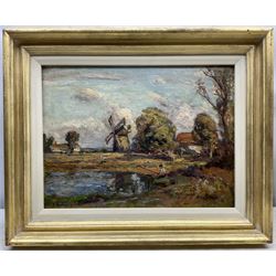 John Bowman (Staithes Group 1872-1923): 'The Mill - Barnet Gate', oil on canvas board signed and dated 1921, titled verso 30cm x 40cm 
Provenance: private collection, purchased T B & R Jordan Fine Art Specialists, Stockton on Tees 2005, label verso. Bowman is recorded as living at Elstree until his death on 12th October 1923, just three miles from Barnet Gate.