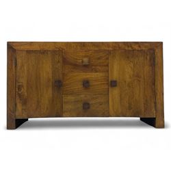 Contemporary Dakota mango wood sideboard, plain rectangular top over three central drawers...