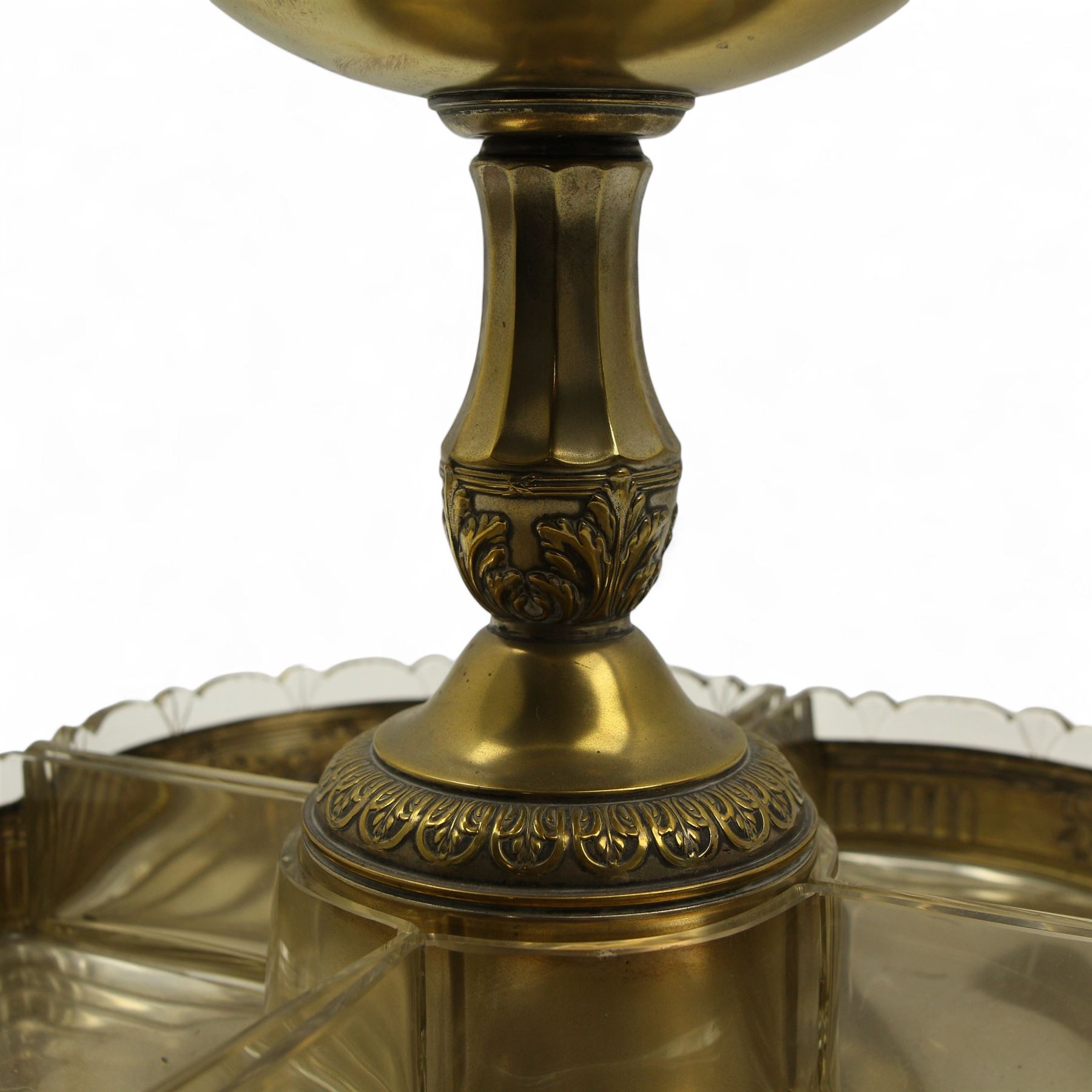 Large early 20th century German silver plate and cut glass two-tier centrepiece, embossed with ribbons and floral swags, makers mark for Badische Metallwarenfabrik, H36cm 