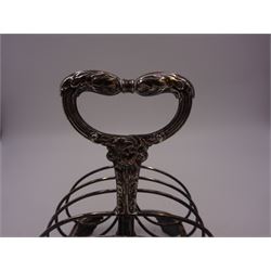 George III silver seven bar toast rack, with foliate mounted scroll feet and loop handle, hallmarked Matthew Boulton, Birmingham 1797, H15cm