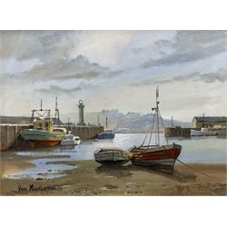 Don Micklethwaite (British 1936-):  Boats in the Harbour at Low Tide, oil on canvas signed 22cm x 29cm