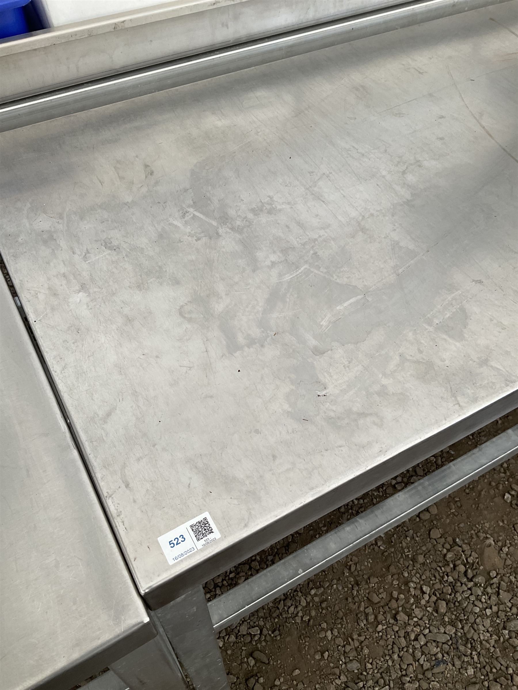 Aluminium framed preparation table with stainless steel top, barred under-tier - THIS LOT IS TO BE COLLECTED BY APPOINTMENT FROM DUGGLEBY STORAGE, GREAT HILL, EASTFIELD, SCARBOROUGH, YO11 3TX