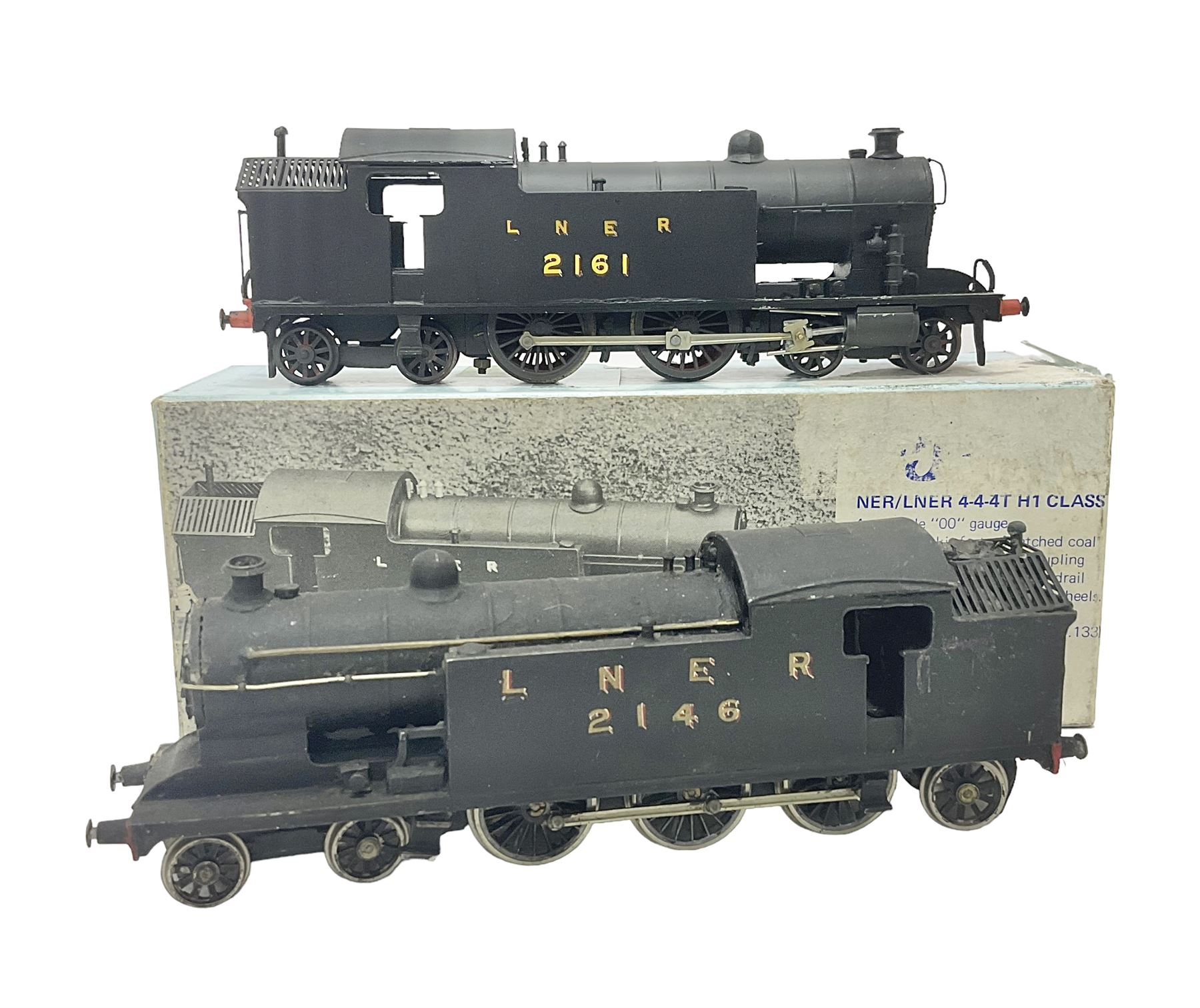 ‘00’ gauge - kit built NER/LNER H1 Class 4-4-4T steam locomotive no.2161 finished in LNER black with DJH Models box; together with a further kit built 4-4-2T steam locomotive no.2146 finished in LNER black (2)