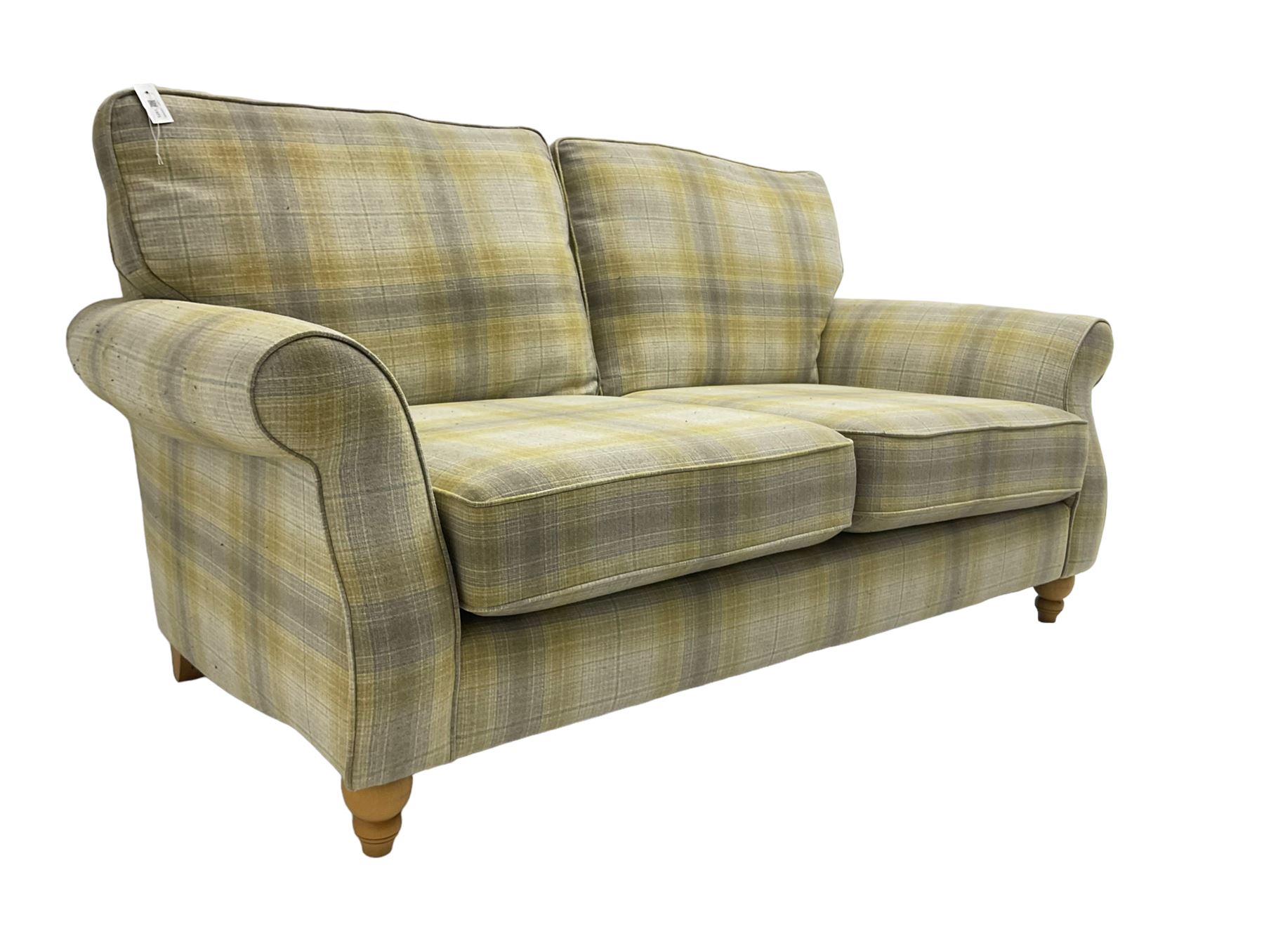 NEXT Home - traditional shaped two seat sofa upholstered in lime and grey tartan fabric