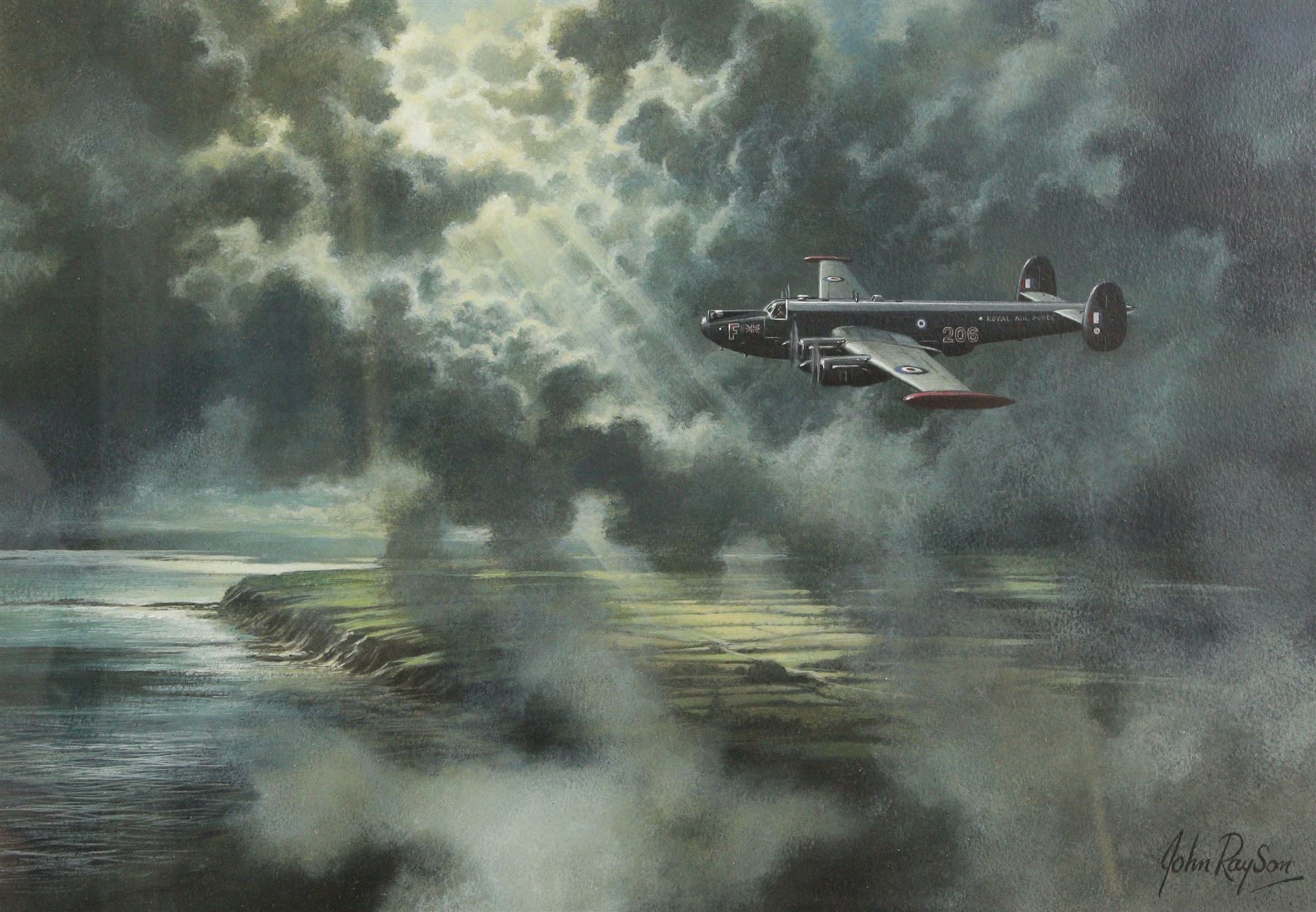 John Rayson (British 1934-1995): RAF Avro Shackleton, oil on board signed 33cm x 46cm