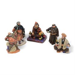 Five Royal Doulton figures, including Flastaff HN2054, The Jovial Monk HN2144, Good King W...