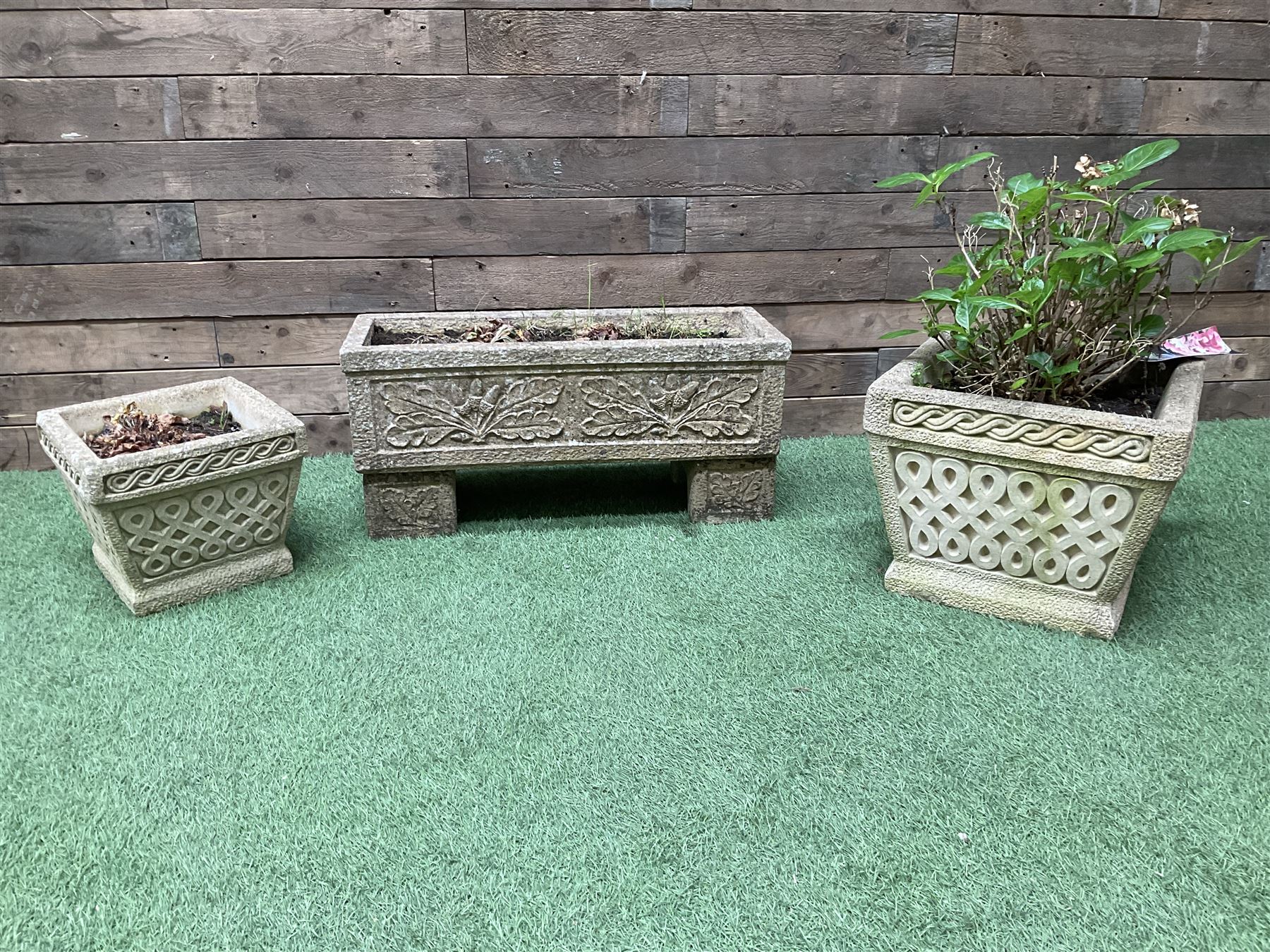 Set of three cast stone garden planters  - THIS LOT IS TO BE COLLECTED BY APPOINTMENT FROM DUGGLEBY STORAGE, GREAT HILL, EASTFIELD, SCARBOROUGH, YO11 3TX