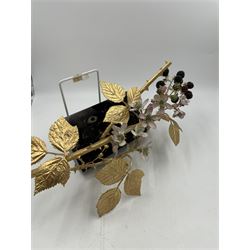 Ruth van Ruyckevelt for St Denis (ex-Royal Worcester) bone china and gilt bronze sculpture of blackberries, upon marble plinth with inset porcelain plaque beneth, code No.A109, overall L39cm