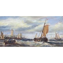 Brian Mays (British 1938-2005): Dutch Shipping off the Coast, oil on canvas indistinctly signed 24.5cm 49.5cm 
Provenance: direct from the family of the artist.