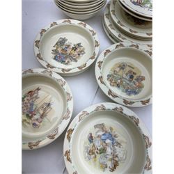 Royal Doulton bunny dinner wares, including four baby bowls, plates of various sizes, bowls etc 