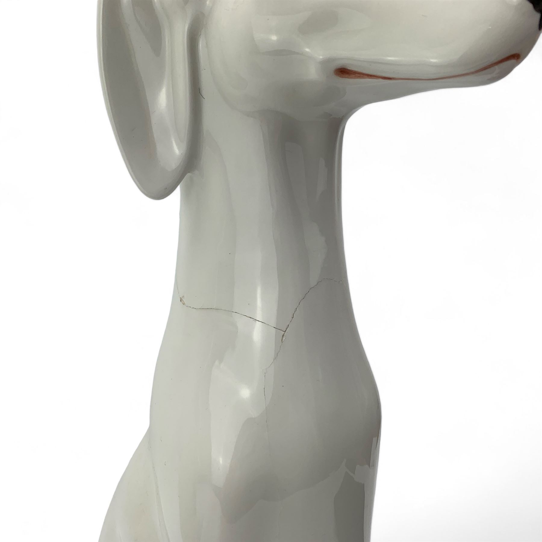 Two mid century Italian white glazed Greyhound models, both seated, H52cm 