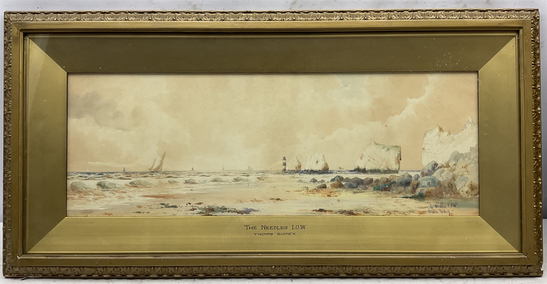 Thomas Sidney (British 19th Century): 'The Needles I.O.W.' and 'The Lion Rock near The Lizard - Cornwall', near pair watercolours signed, titled on mount 25cm x 70cm (2)