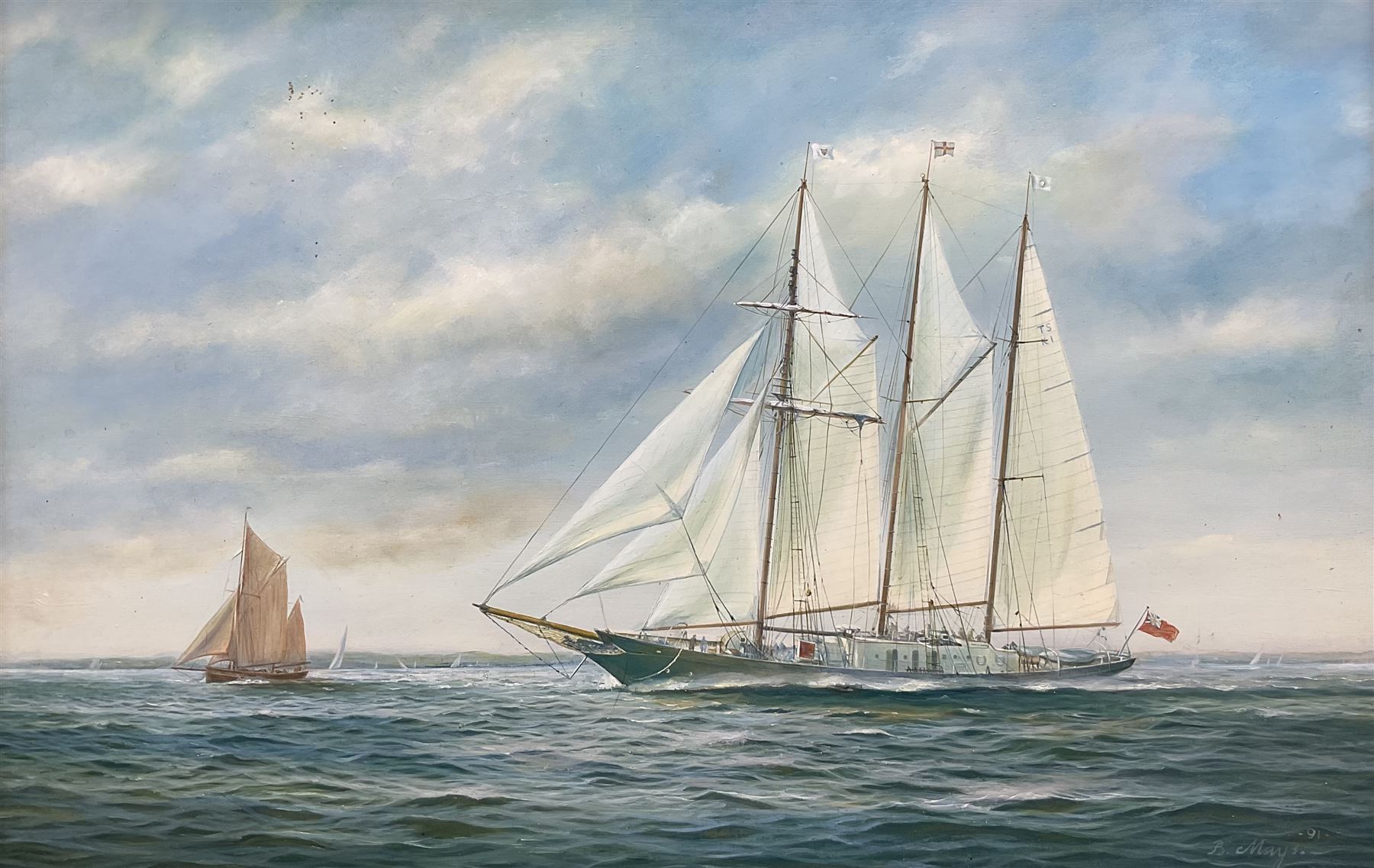 Brian Mays (British 1938-2005): Training Ship 'Sir Winston Churchill', oil on canvas signed, titled and dated 1991 verso 29cm x 44cm 
Provenance: direct from the family of the artist.