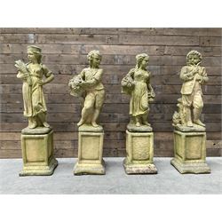 The Four Seasons - set of four cast stone garden figures on plinths