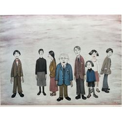 Laurence Stephen Lowry RBA RA (Northern British 1887-1976): 'His Family', limited edition offset lithograph in colours on wove signed in pencil with Fine Art Trade Guild blindstamp, pub. Adam Collection Ltd. 1972, printed by Chorley & Pickersgill Ltd., Leeds, from the edition of 575, 55cm x 72cm