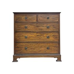 Early 20th century mahogany chest of drawers, rectangular top with moulded edge over two short and three long cockbeaded drawers, on bracket feet