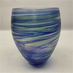 Shakspeare Glass vase, decorated in with a ribbon pattern in blue and purple tones, H21cm