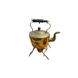 Brass spirit kettle, together with copper kettle, camel stool etc