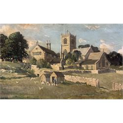 Joseph Appleyard (Yorkshire 1908-1960): Chickens Feeding Beside a Church, oil on board sig...